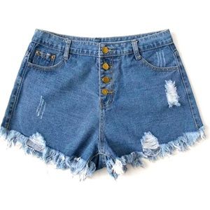 NWT-Rip Raw Hem Denim Button Up Jean Shorts